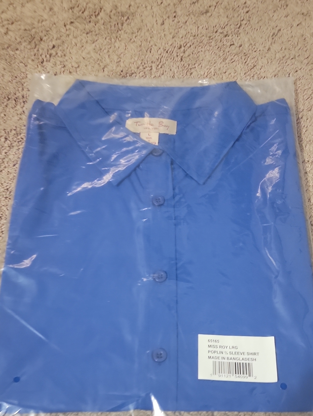 Women's Blue Poplin 3/4 Sleeve Blouse